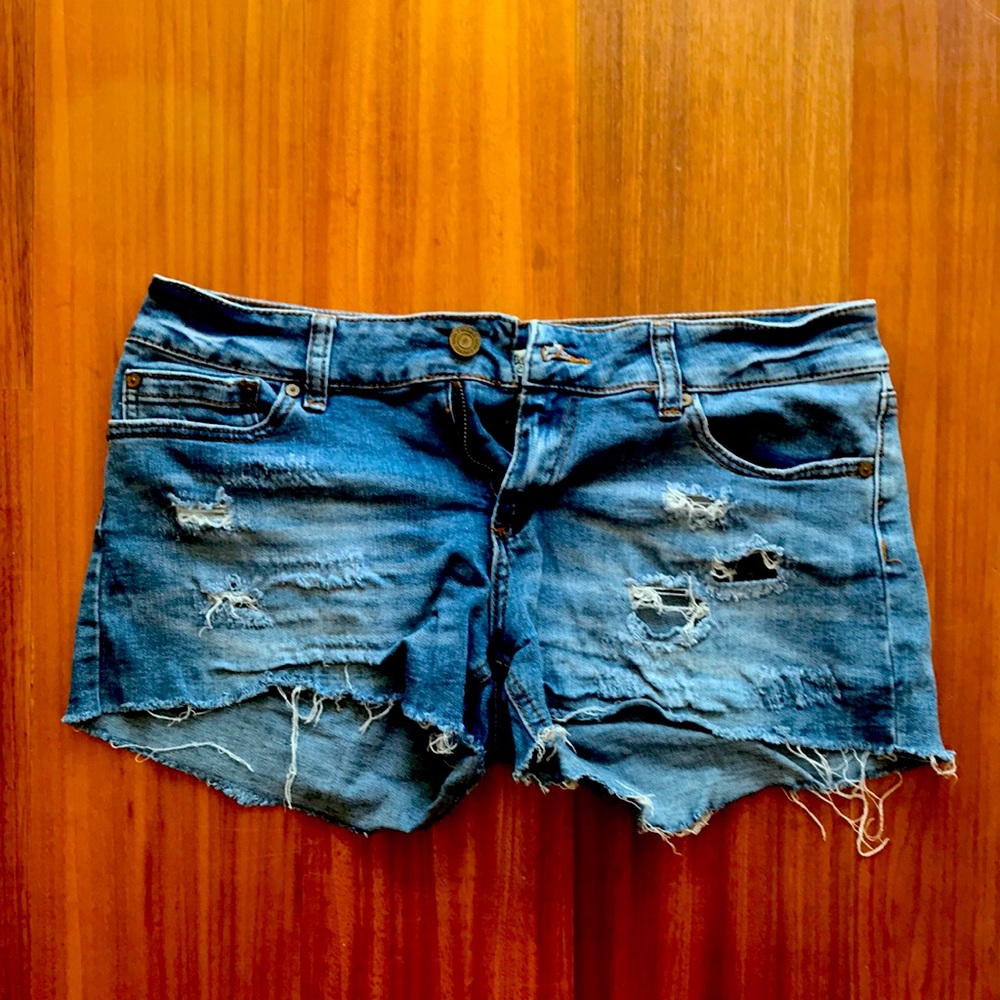 Distressed jean shorts